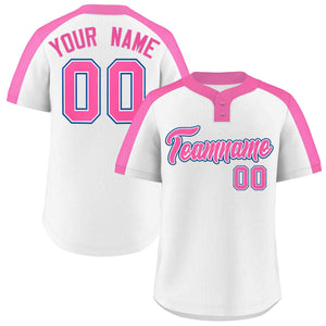 Maillot de baseball authentique à deux boutons, personnalisé, blanc, rose-blanc, style classique