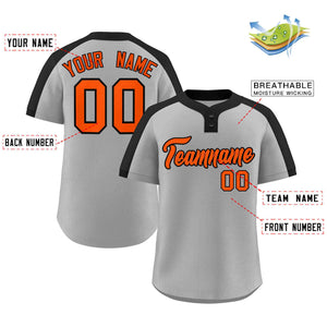 Maillot de baseball personnalisé à deux boutons, gris, orange-noir, style classique, authentique