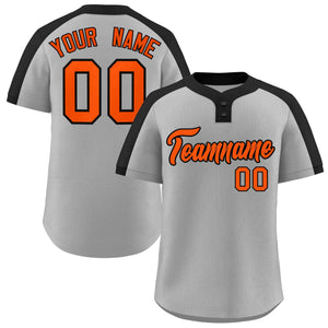 Maillot de baseball personnalisé à deux boutons, gris, orange-noir, style classique, authentique