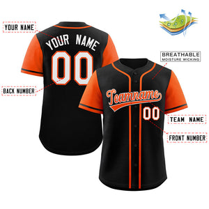 Maillot de baseball authentique à manches raglan noir orange-blanc personnalisé