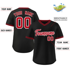 Maillot de baseball personnalisé, pull authentique, noir, rouge-noir, Style classique, col en v