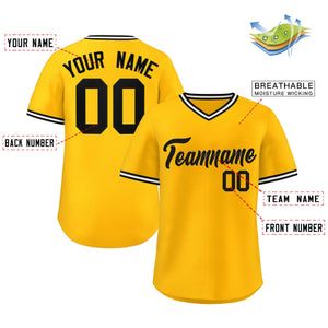 Custom Yellow White Classic Style V-Neck Authentic Pullover Baseball Jersey