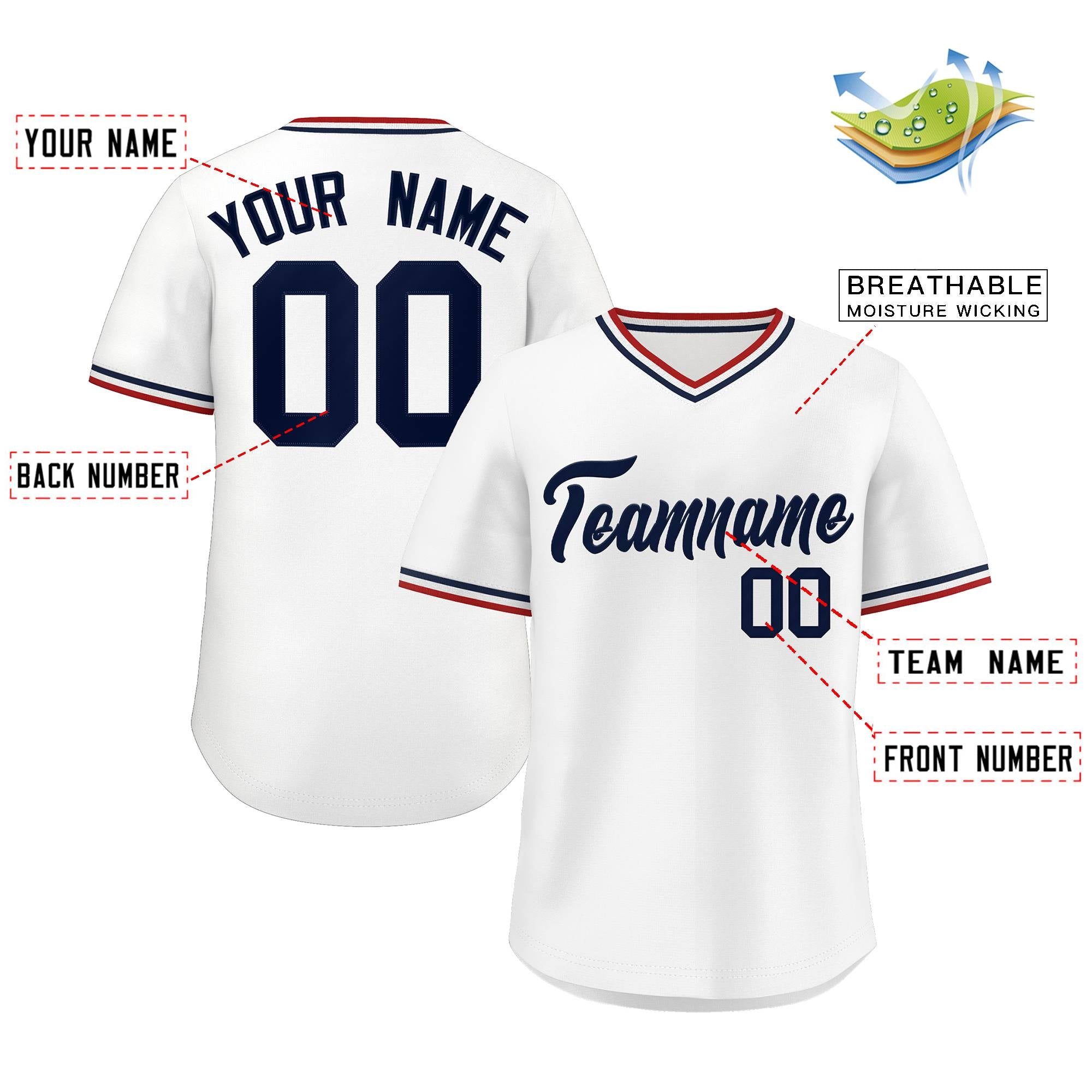 Custom White Classic Style V-Neck Authentic Pullover Baseball Jersey