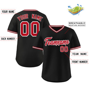 Custom Black Red-White Classic Style V-Neck Authentic Pullover Baseball Jersey