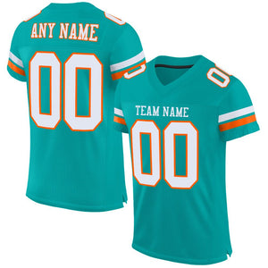 Custom Aqua White-Orange Classic Style Mesh Authentic Football Jersey