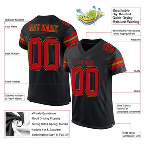 Custom Black Red-Old Gold Classic Style Mesh Authentic Football Jersey