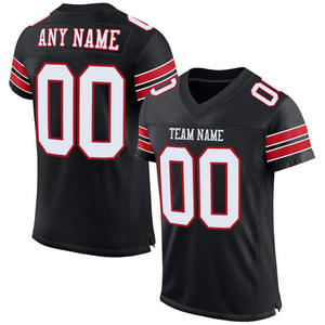 Custom Black White-Red Classic Style Mesh Authentic Football Jersey