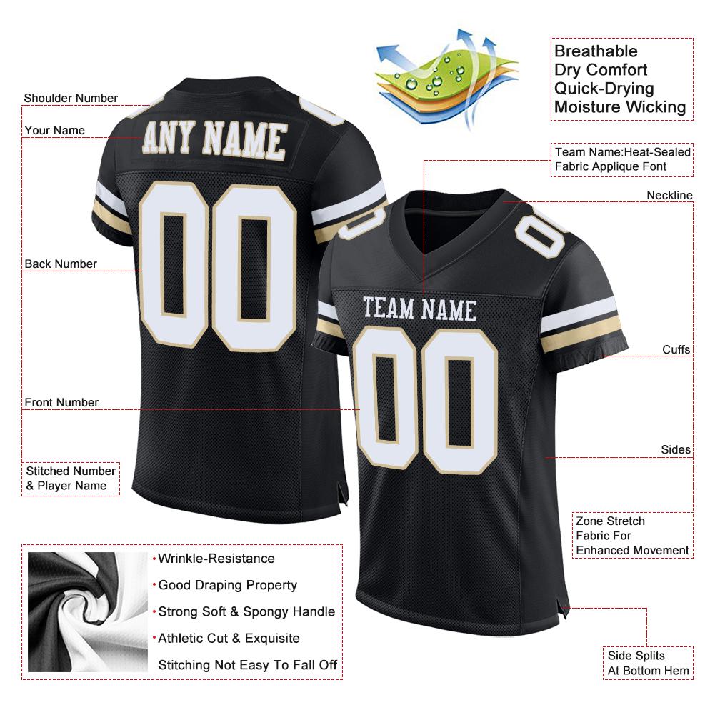 Custom Black White-Vegas Gold Classic Style Mesh Authentic Football Jersey