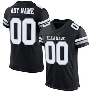 Custom Black White-Silver Classic Style Mesh Authentic Football Jersey