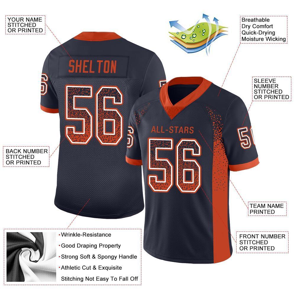 Custom Navy Orange-White Drift Fashion Mesh Authentic Football Jersey