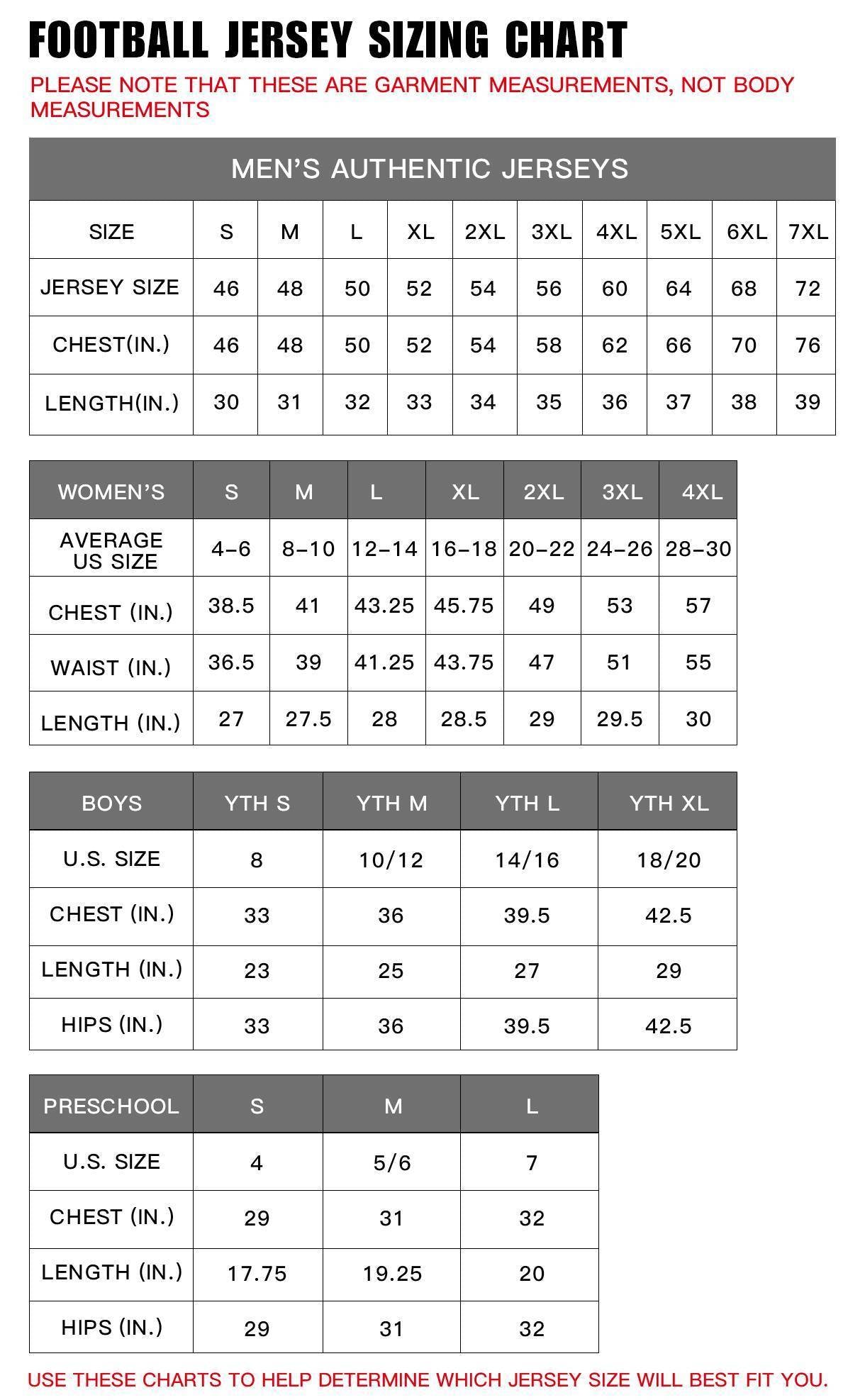 best pink football jersey size chart