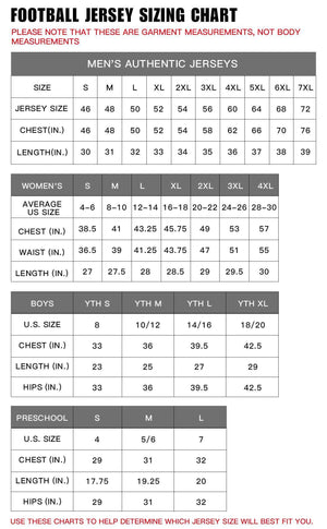 Football Jersey Size Chart