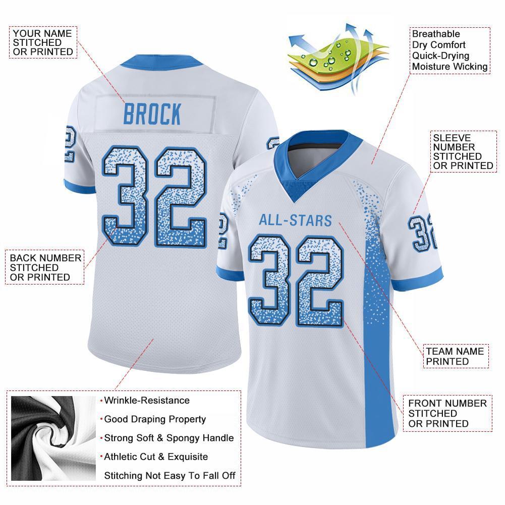 Custom White Powder Blue-Black Drift Fashion Mesh Authentic Football Jersey