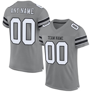 Custom Gray White-Black Classic Style Mesh Authentic Football Jersey