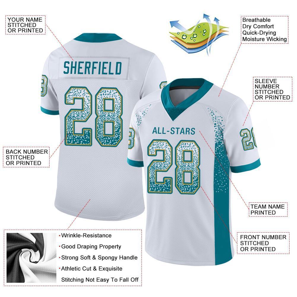 Custom White Teal-Old Gold Drift Fashion Mesh Authentic Football Jersey
