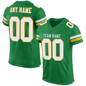 Custom Kelly Green White-Gold Classic Style Mesh Authentic Football Jersey