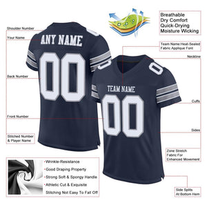 Custom Navy White-Light Gray Classic Style Mesh Authentic Football Jersey