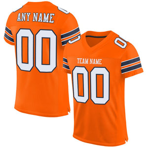 Custom Orange White-Navy Classic Style Mesh Authentic Football Jersey