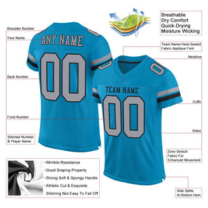 Custom Panther Blue Light Gray-Black Classic Style Mesh Authentic Football Jersey