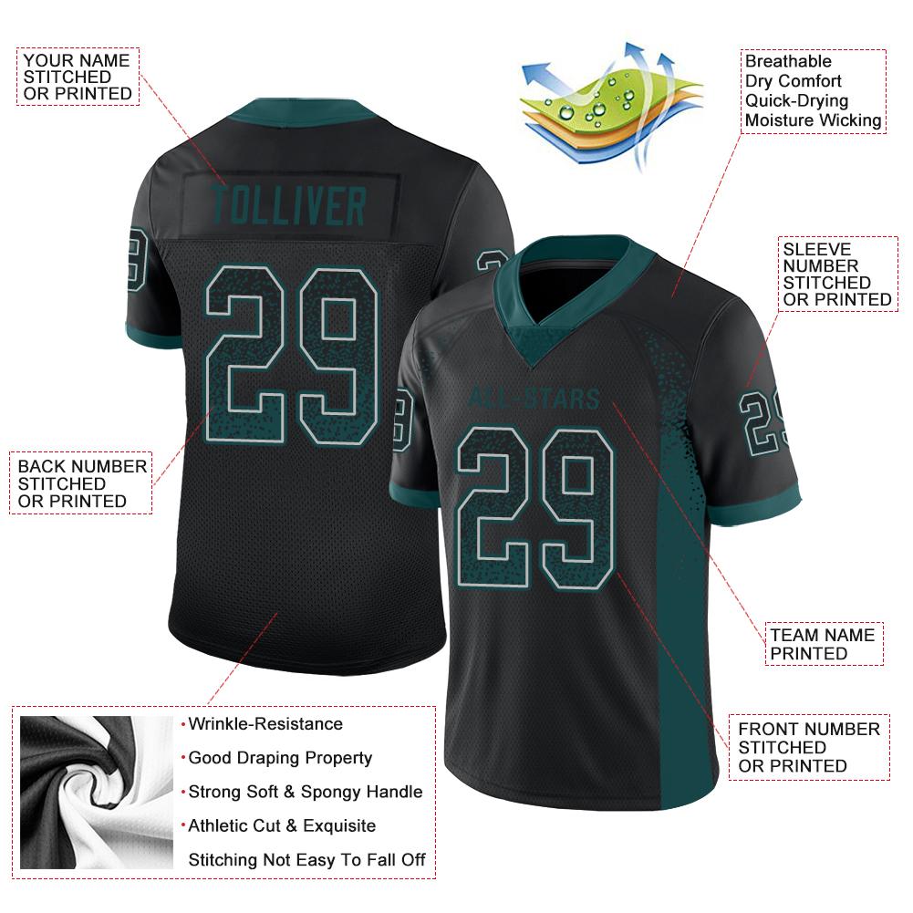 Custom Black Midnight Green-Gray Drift Fashion Mesh Authentic Football Jersey