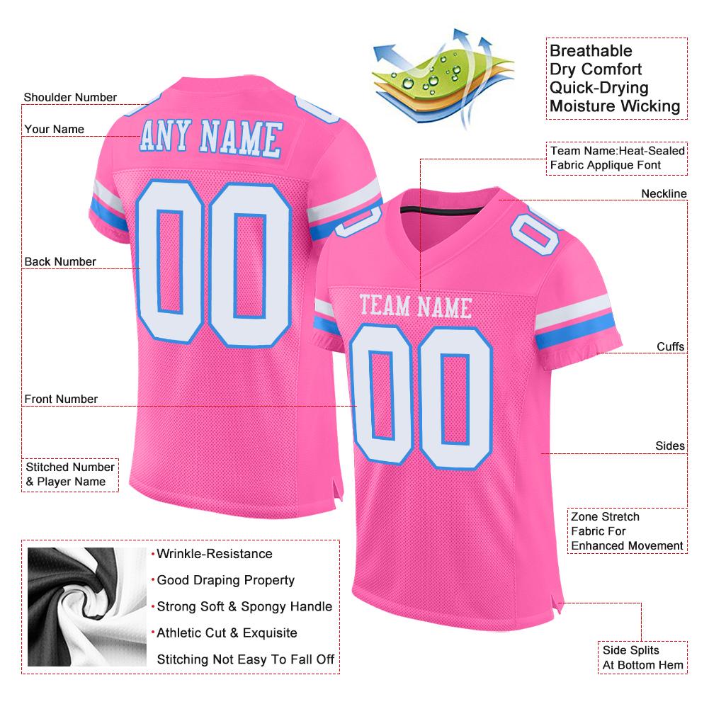 Custom Pink White-Powder Blue Classic Style Mesh Authentic Football Jersey