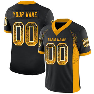 Custom Black Gold-White Drift Fashion Mesh Authentic Football Jersey