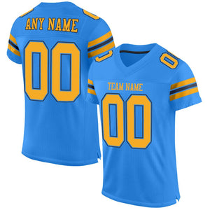 Custom Powder Blue Gold-Navy Classic Style Mesh Authentic Football Jersey