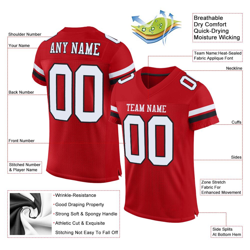 Custom Red White-Black Classic Style Mesh Authentic Football Jersey