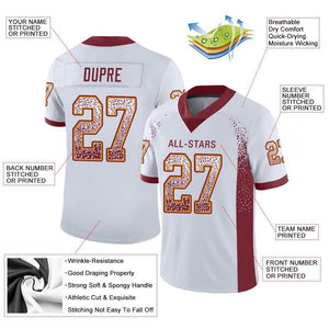 Custom White Burgundy-Gold Drift Fashion Mesh Authentic Football Jersey