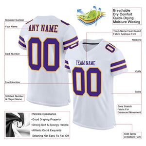 Custom White Purple-Gold Classic Style Mesh Authentic Football Jersey