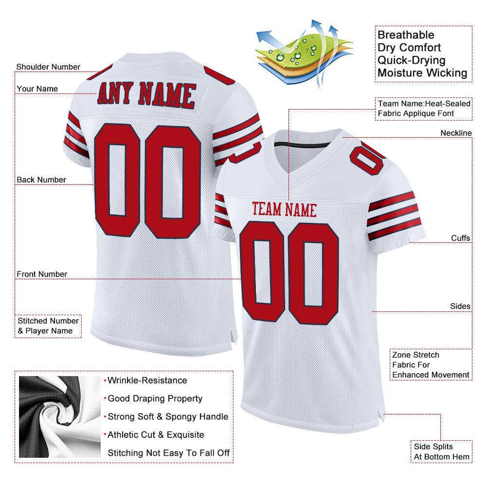 Custom White Red-Navy Classic Style Mesh Authentic Football Jersey